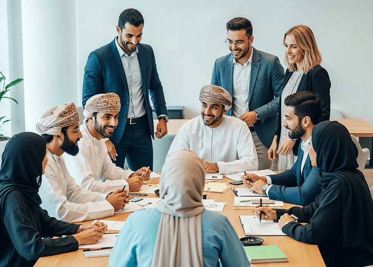 Team collaborating in a modern office